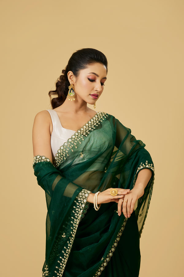 Deep Green Organza Saree