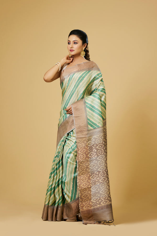 Green & White Tussar Saree