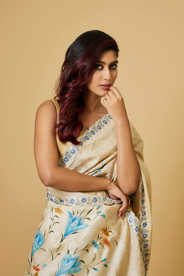 Off White Kasab Work Saree