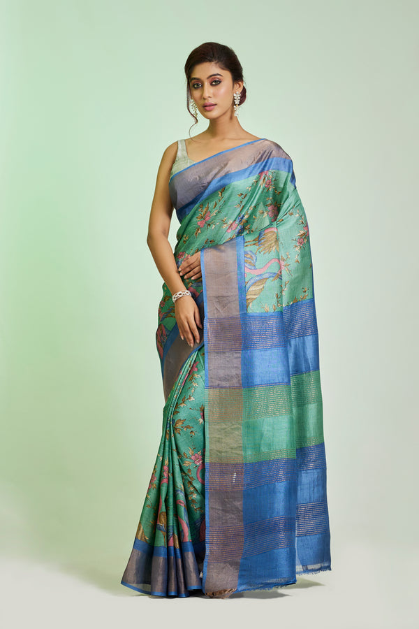 Sea Green Tussar Saree