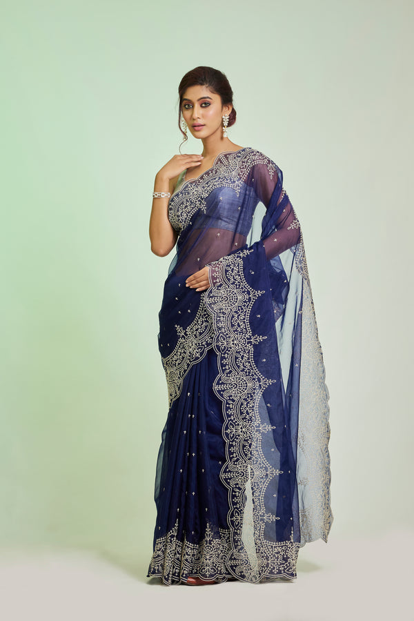 Blue Organza Saree