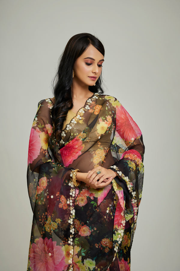Black Organza Saree