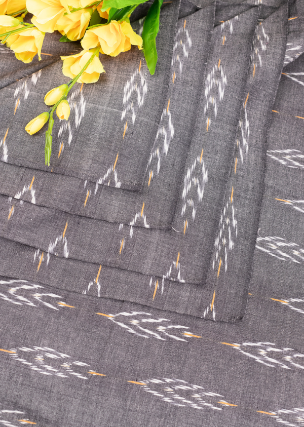 Grey Ikat with White Motif Weaves Woven Fabric