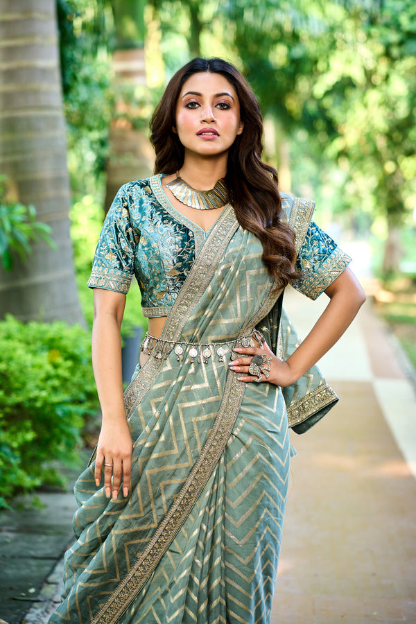 Green viscose organza saree