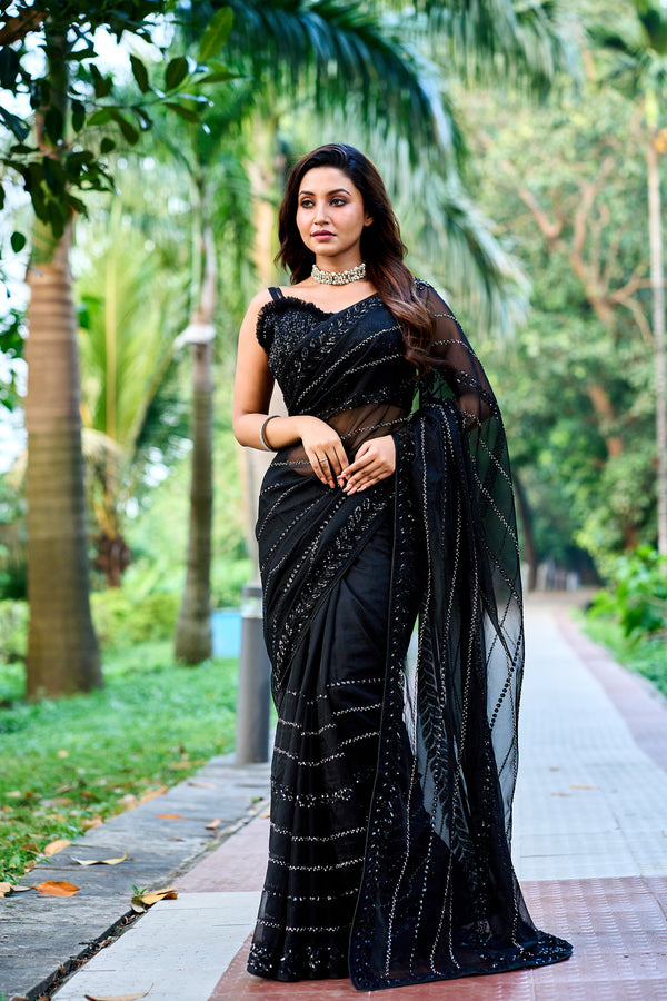 Stunning Black Sequins Saree