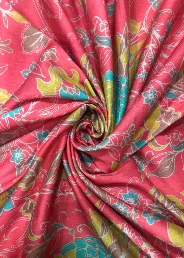 Multicolor Leaf-pattern Printed Chanderi