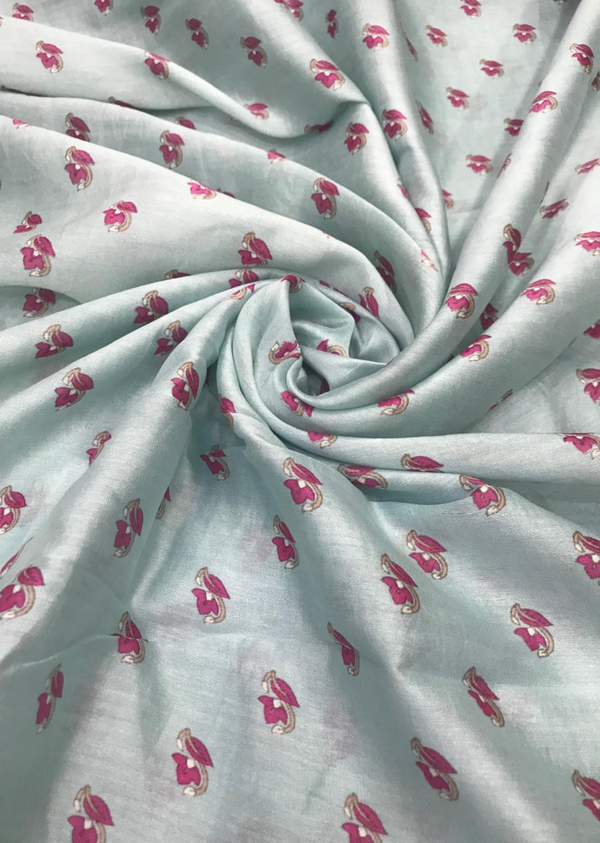 Sky Blue Motif Printed Chanderi