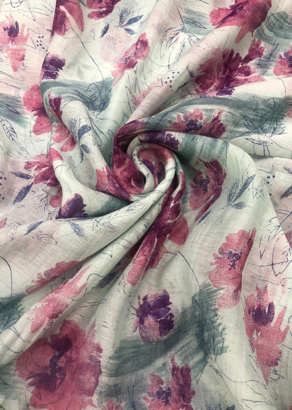 Off-White Floral Print Chanderi
