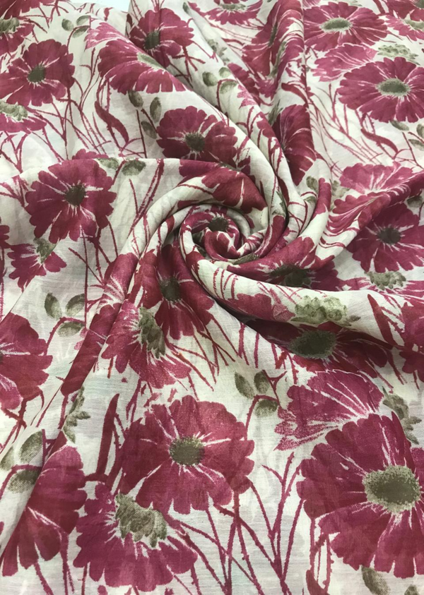 Red Floral Printed Chanderi