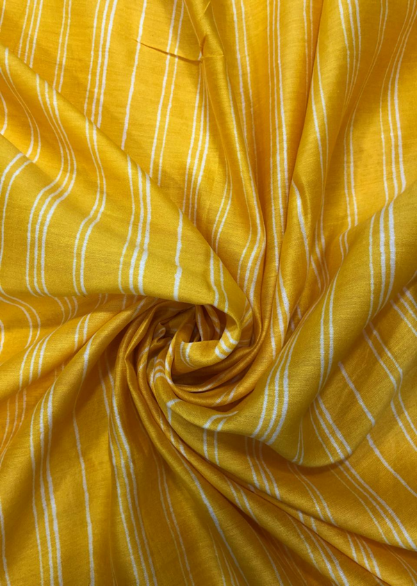 Yellow-Striped Printed Chanderi