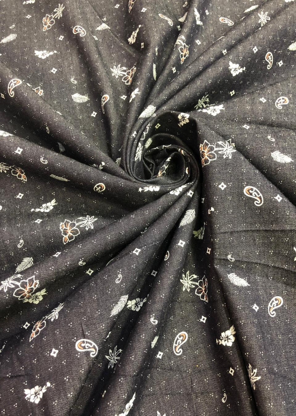Black Embroidered Pattern Denim