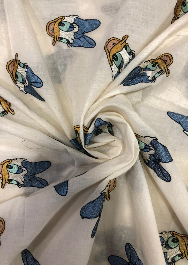 Blue Cartoon Embroidered Cotton