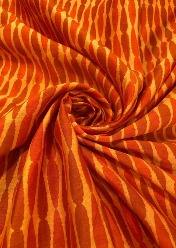 Rust and Amber Waves on Printed Chanderi