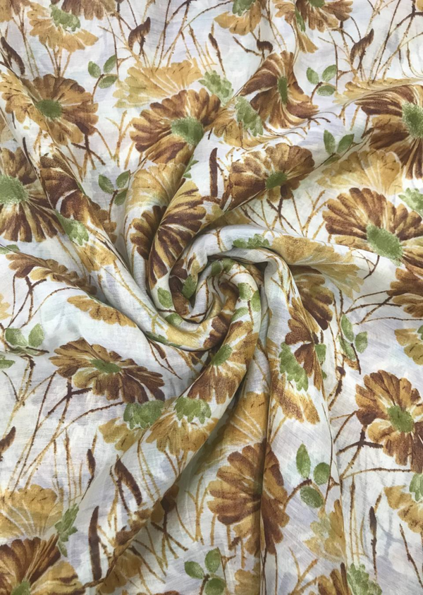 Mustard Floral Printed Chanderi