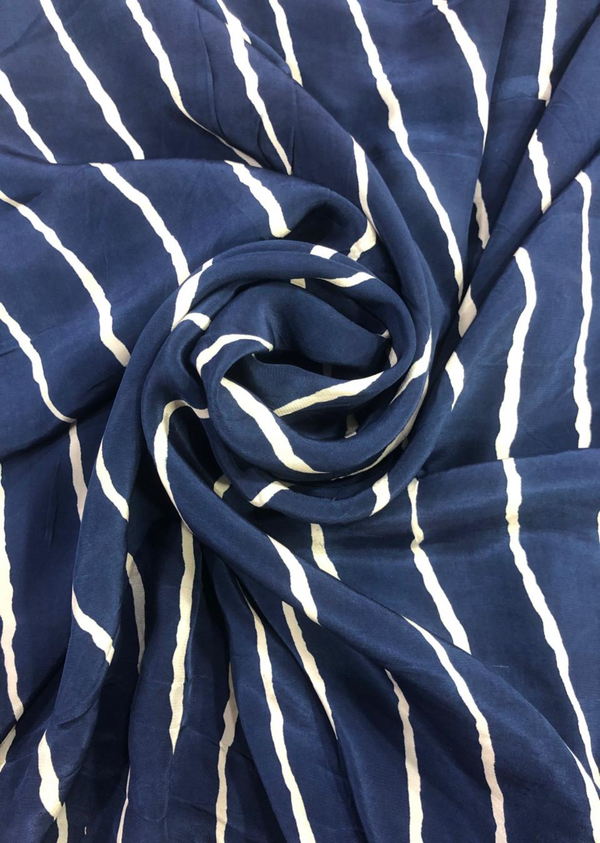 Blue Stripe Printed Crepe