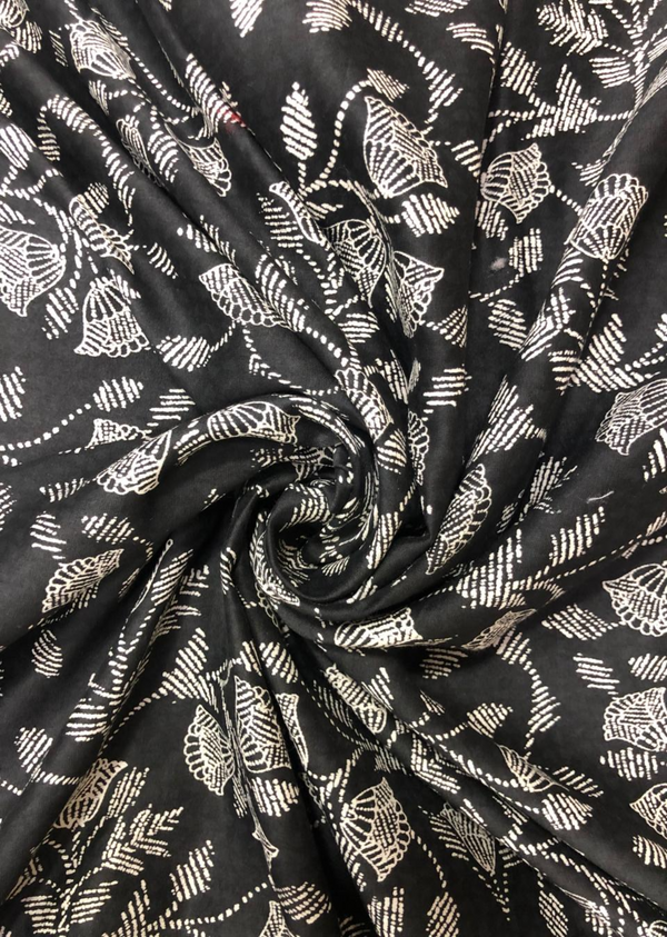 Black Floral Printed  Chanderi