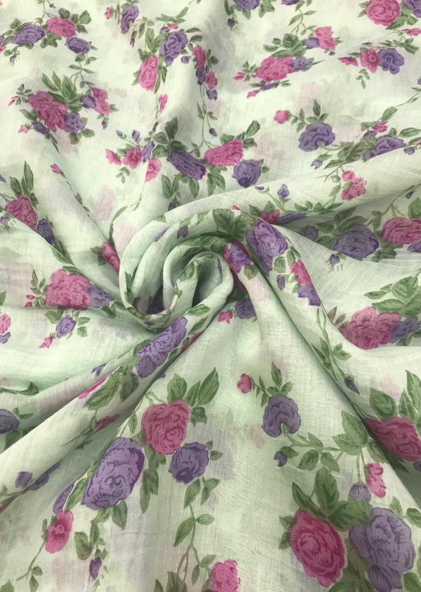 White Floral Printed Chanderi