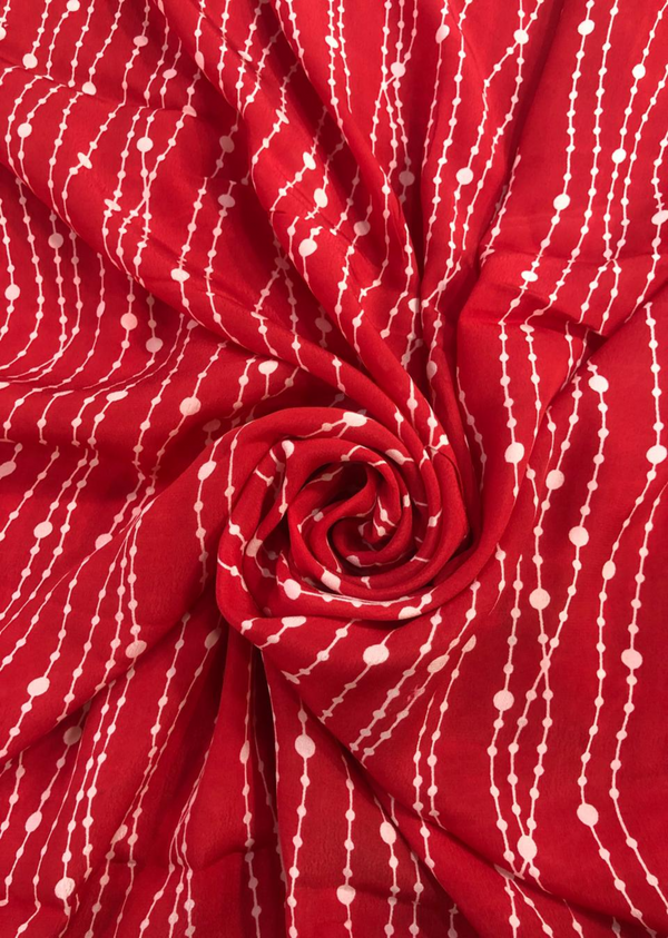 Red Stripe Printed Crepe