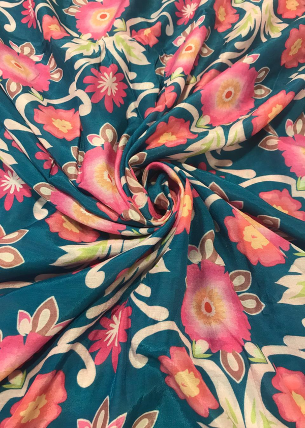 Blue Floral Printed muslin
