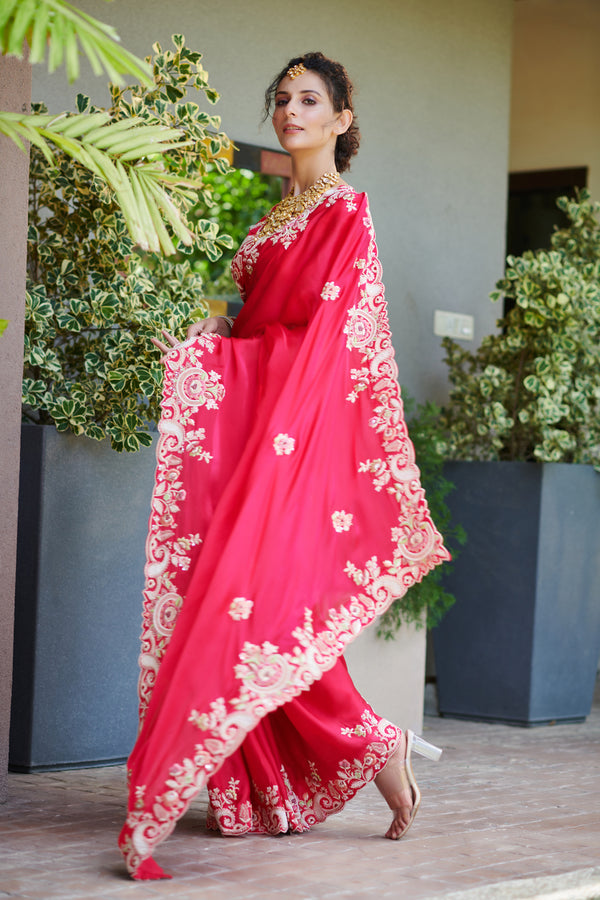 Barbie Pink Organza Satin Saree