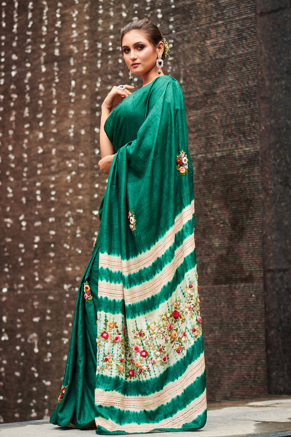 Bottle Green Tussar Saree