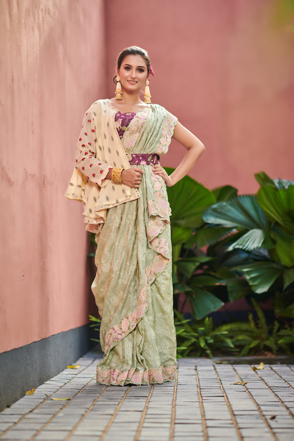 Tussar Silk Pista Green Saree