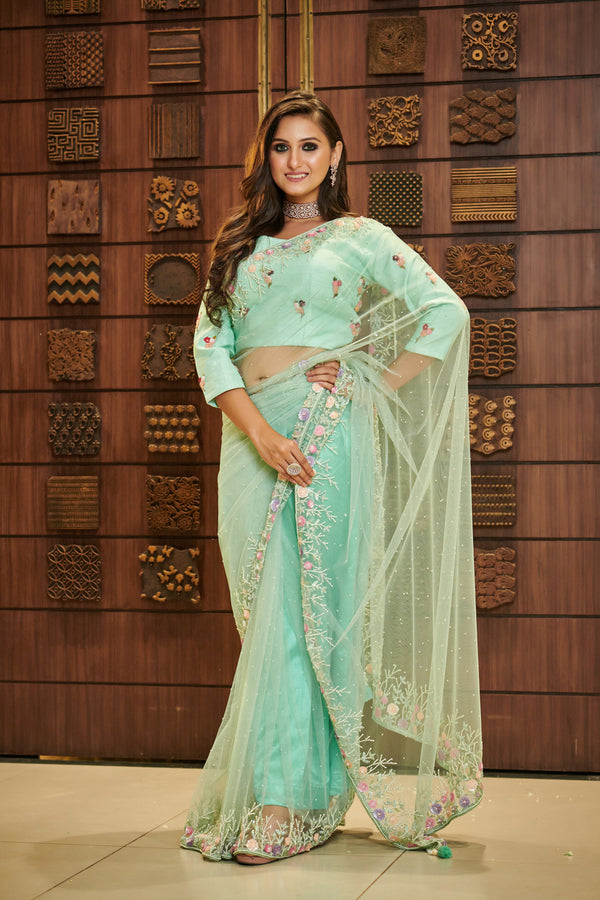 Aqua Green Net Saree