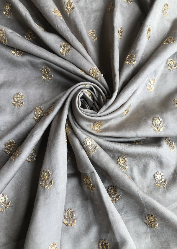 Grey Embroidered Silk