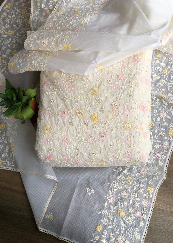 White Floral Jaal Kota Set