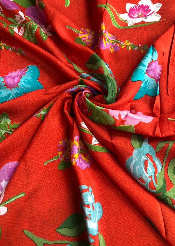 Reddish Orange Floral Muslin