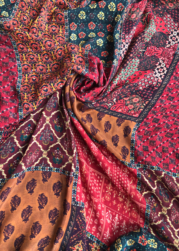 Multicolor Patchwork Print Crepe