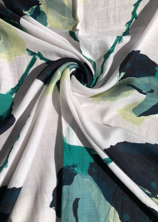 White & Green Big Floral Muslin
