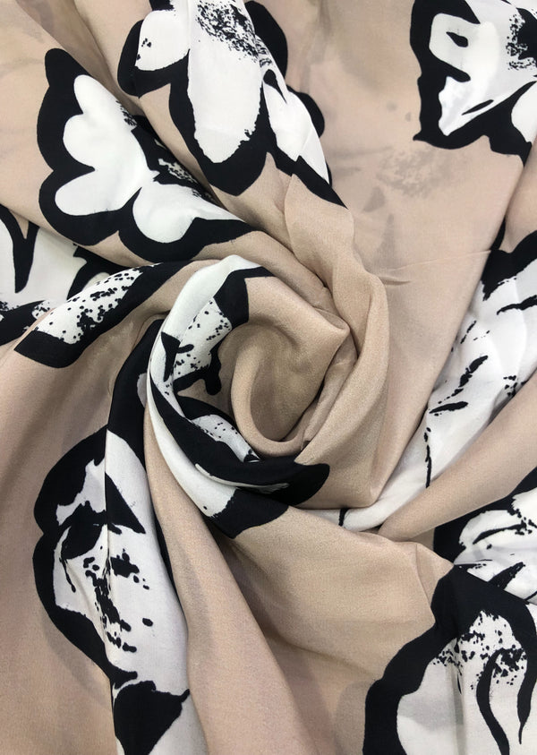 Light Beige Floral Print Crepe