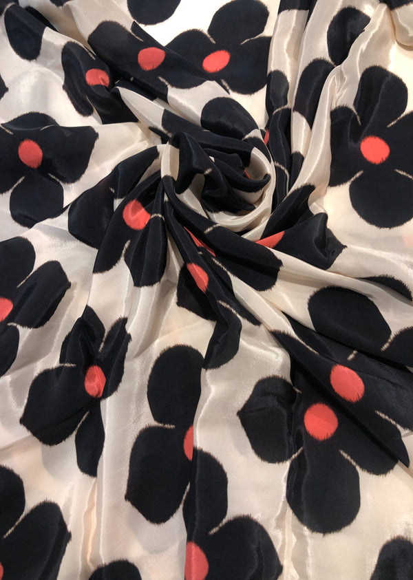 Black & White Floral Print Crepe