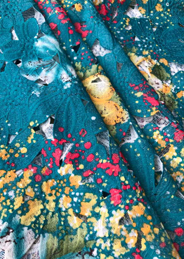 Blue Cutwork Fabric