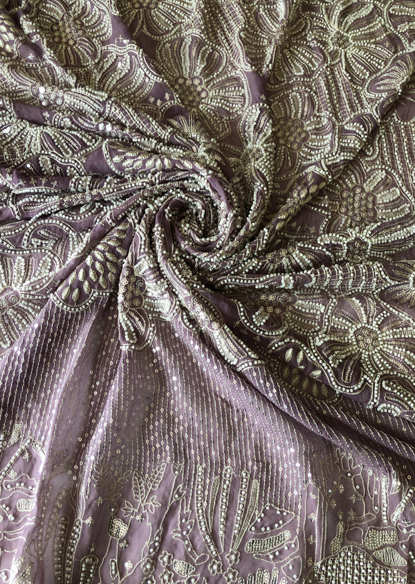 Lavender Floral Embroidered Georgette