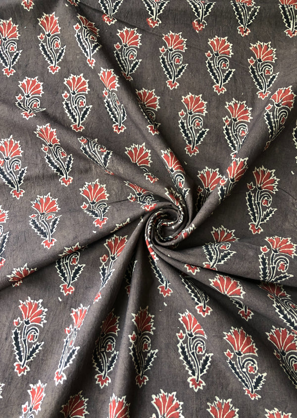 Brown Floral Motif Ajrakh