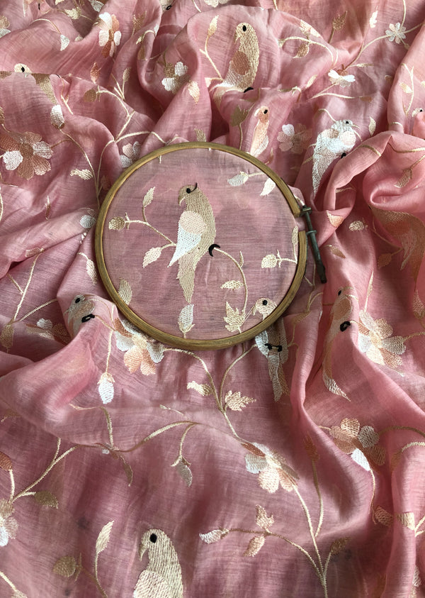 Pink Jaal Embroidered Chanderi