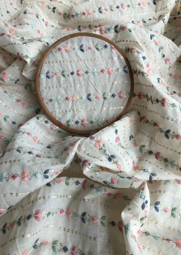 Off White Floral Embroidered Cotton