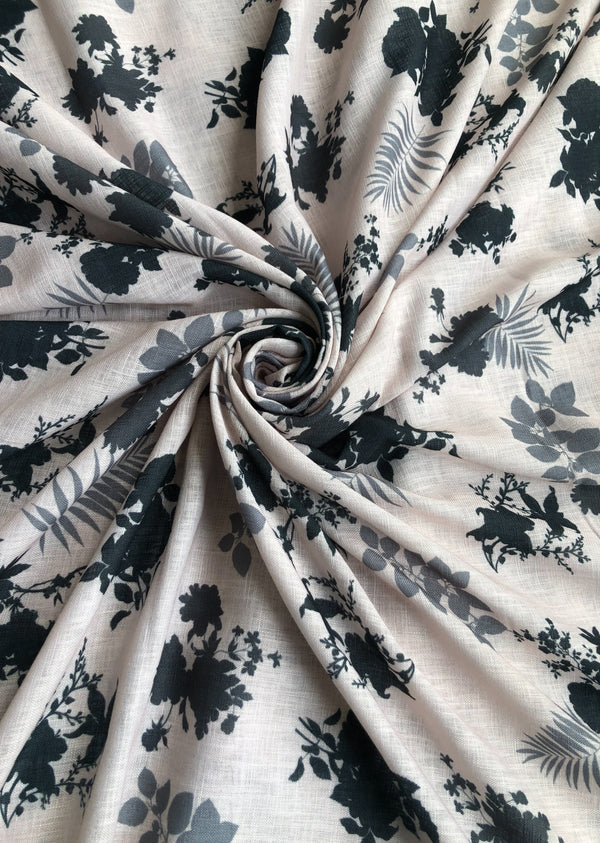 Black & White Floral Print Cotton Linen