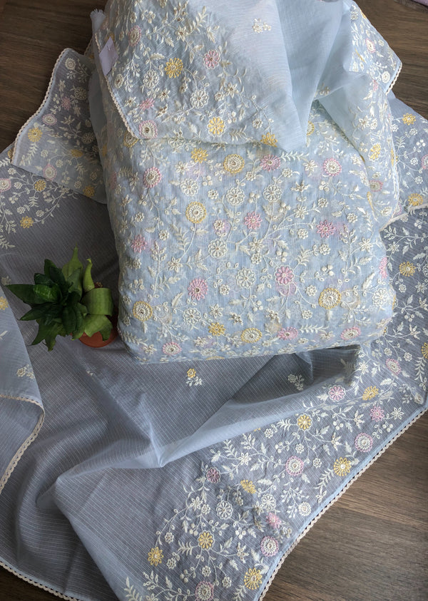 Blue  Floral Jaal Kota Set