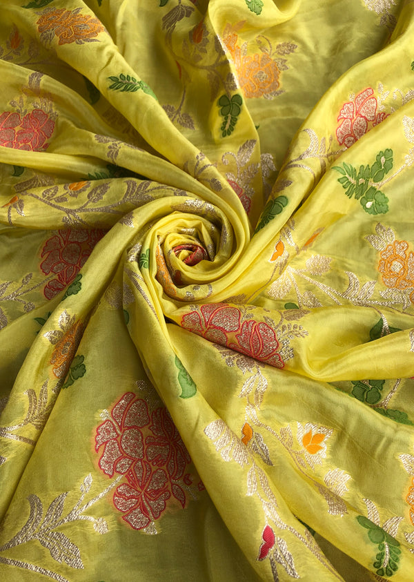 Yellow Floral Jaal Brocade