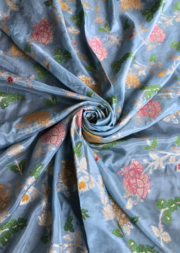 Sky Blue  Floral Jaal Brocade