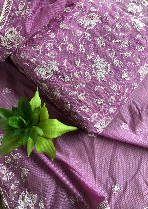Purple Floral Embroidered Kota Set