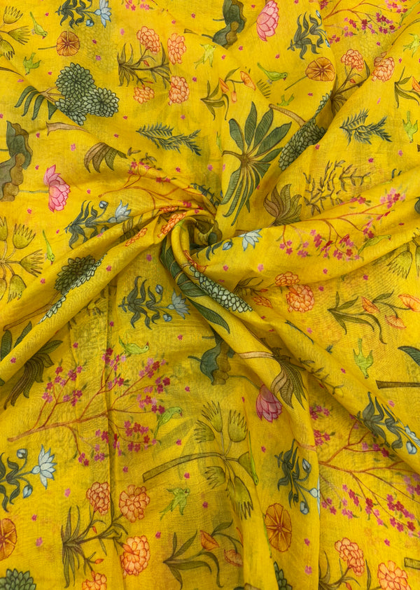 Yellow Jungle Print Chanderi