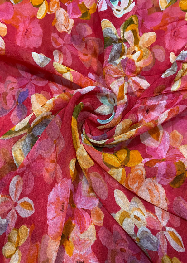 Reddish Base with Flowers Georgette