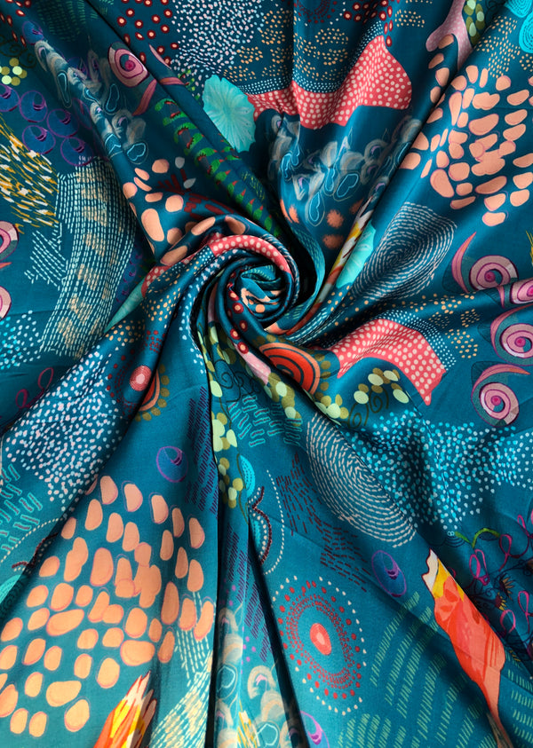 Blue Abstract Print Modal Satin