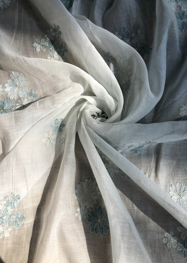 Light Powder Blue Floral Embroidered