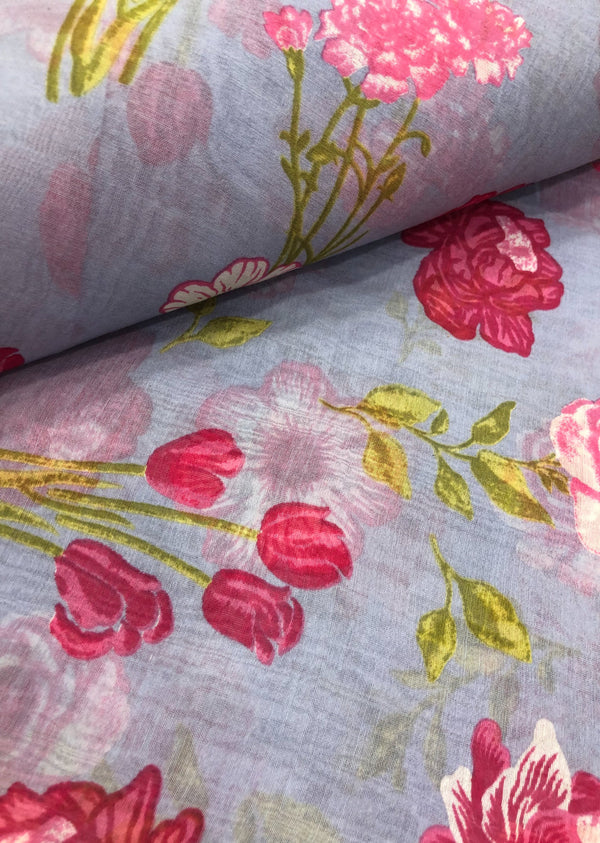 Sky Floral Print Chanderi