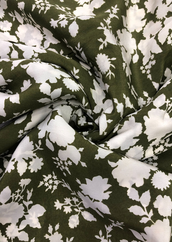 Olive Green Floral Print Crepe